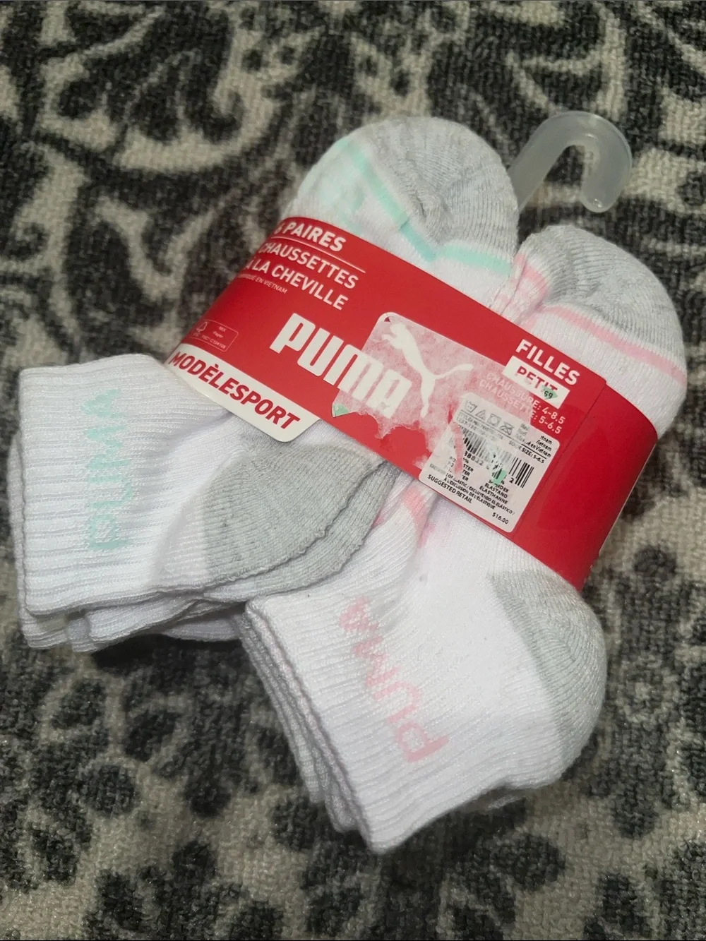 Puma Girls 6 pack quarter crew socks